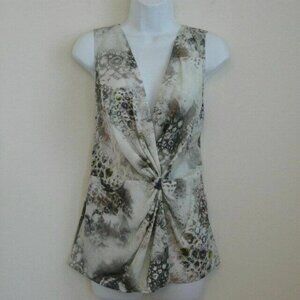 NWT ST. JOHN Silk Celedon Multi Silk Crepe Sleeveless Print Blouse Top 10